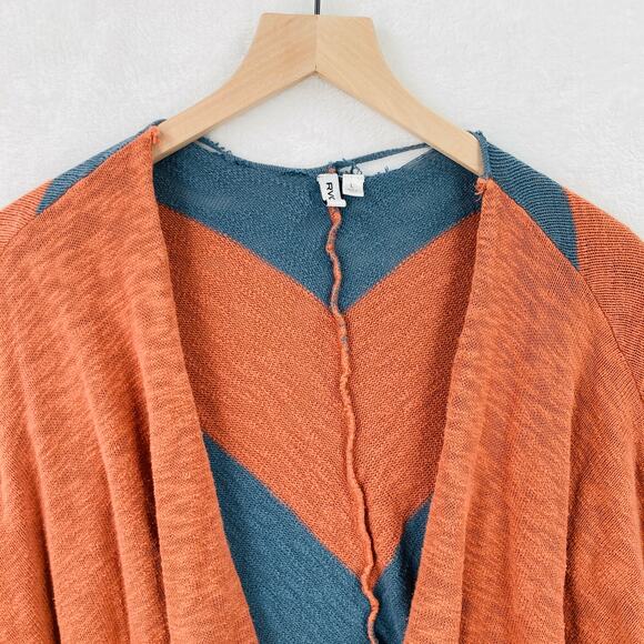 RVCA Open Cardigan Womens Large Orange Blue Intentionally Distressed Boho - Picture 2 of 13